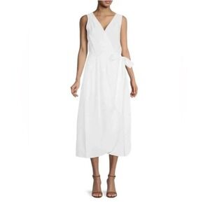 Vince White Wrap Sundress Size M Side Tie Belted Pockets Midi Sleeveless